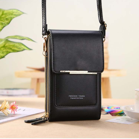 Women Bags Soft Leather Wallets Touch Screen ( black color )