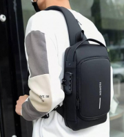 Black Anti-theft Waterproof Shoulder bag With USB Charging Port