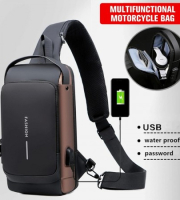 Brown Anti-theft Water Proof Shoulder bag With USB Charging Port