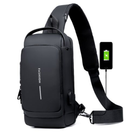 USB charging sport sling Anti-theft shoulder bag (Black shape)