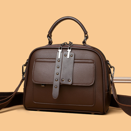 High end ladies' handbag multi-layer large capacity commuting bag(Coffee)